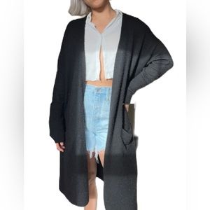 EXPRESS long black cardigan with leather pad on sleeve